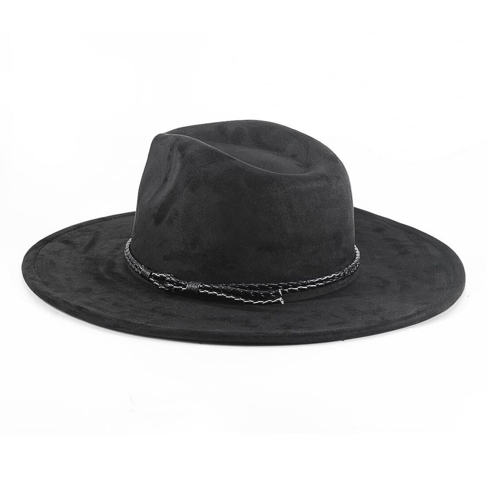 9362 Brim Fedora Hat Retro Western Felt Hats Black